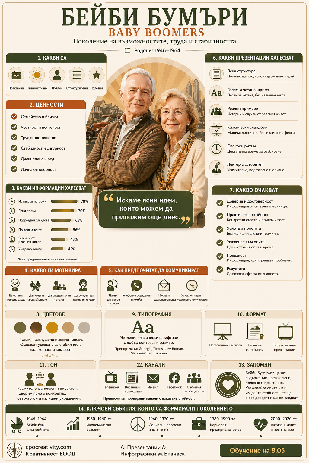 Инфографика за Бейби бумъри – визуални предпочитания за презентации и инфографики