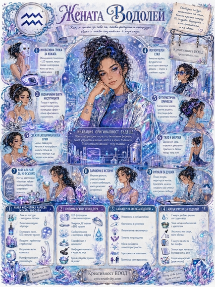 AI инфографика за жена Водолей и иновативни beauty технологии
